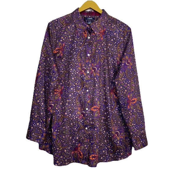 NEW Ralph Lauren CHAPS Womens No Iron Floral Paisley Button Up Shirt 2X Purple - Picture 1 of 8